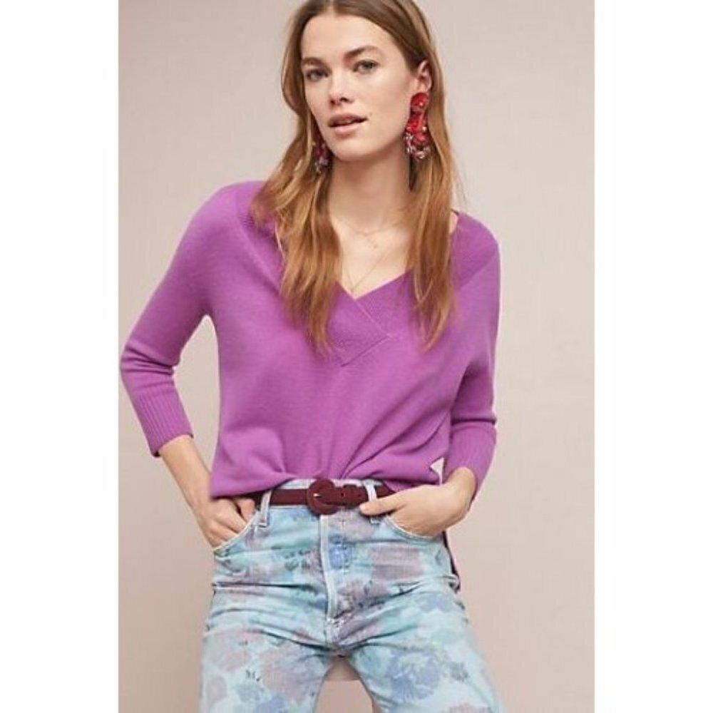 Anthropologie The Cashmere Collection Cassini Purple Knit Sweater XS‎